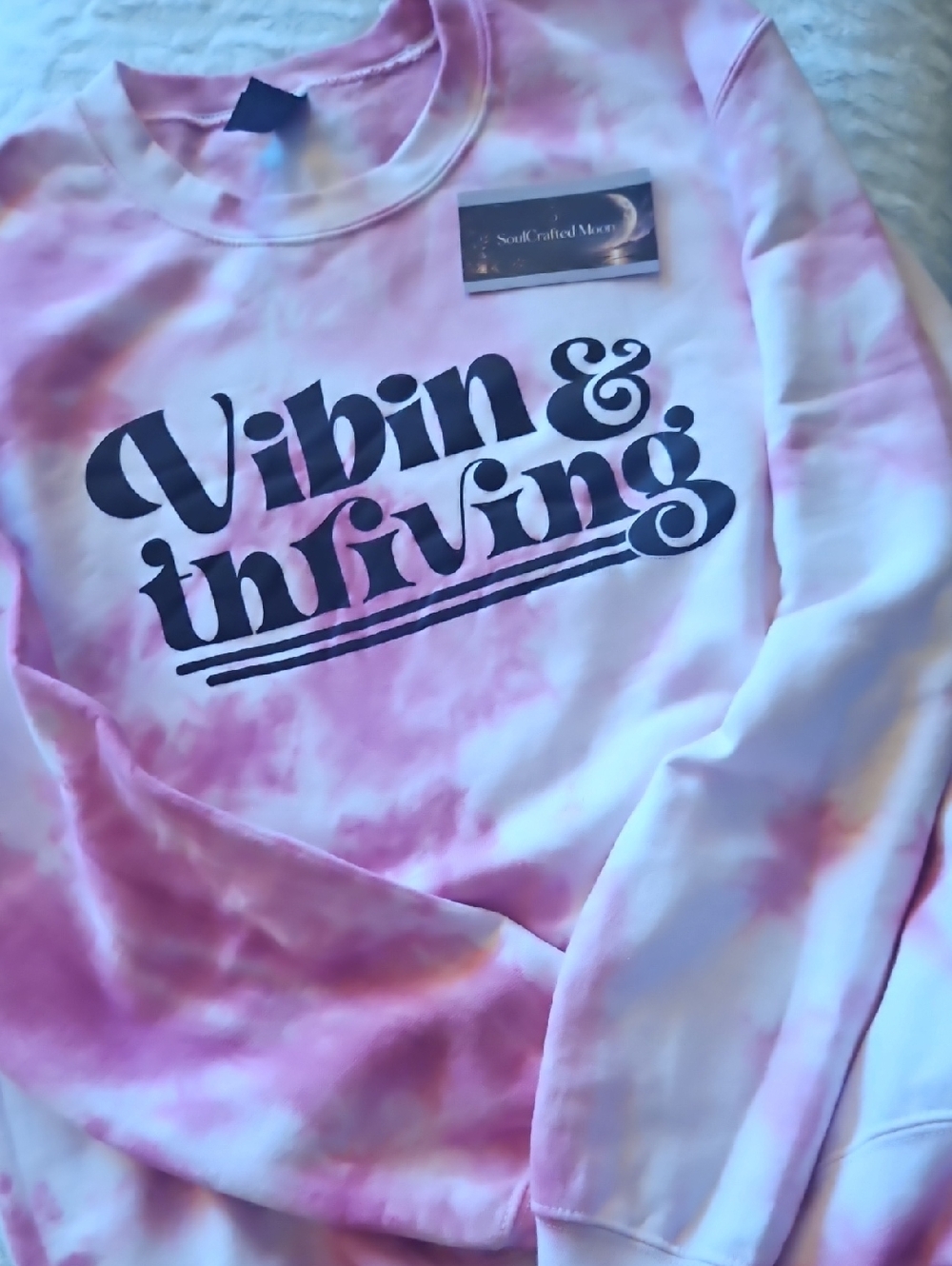 Gildan Pink Tie-Dye "Vibin & Thriving" Short Sleeve Tee